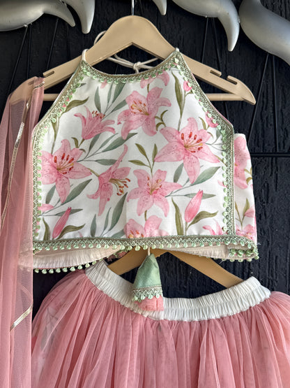 Peach Tulip Print Lehnga set