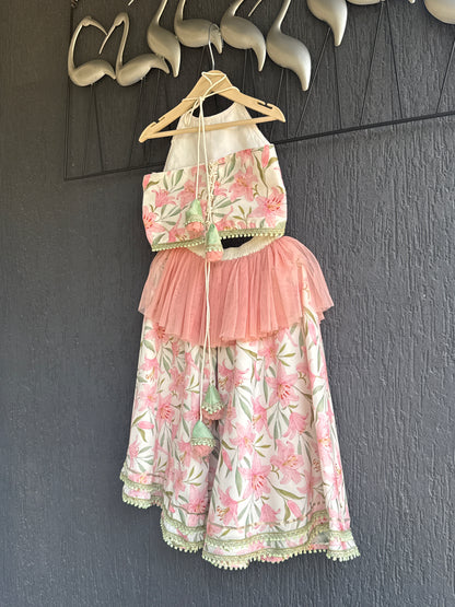 Peach Tulip Print Lehnga set