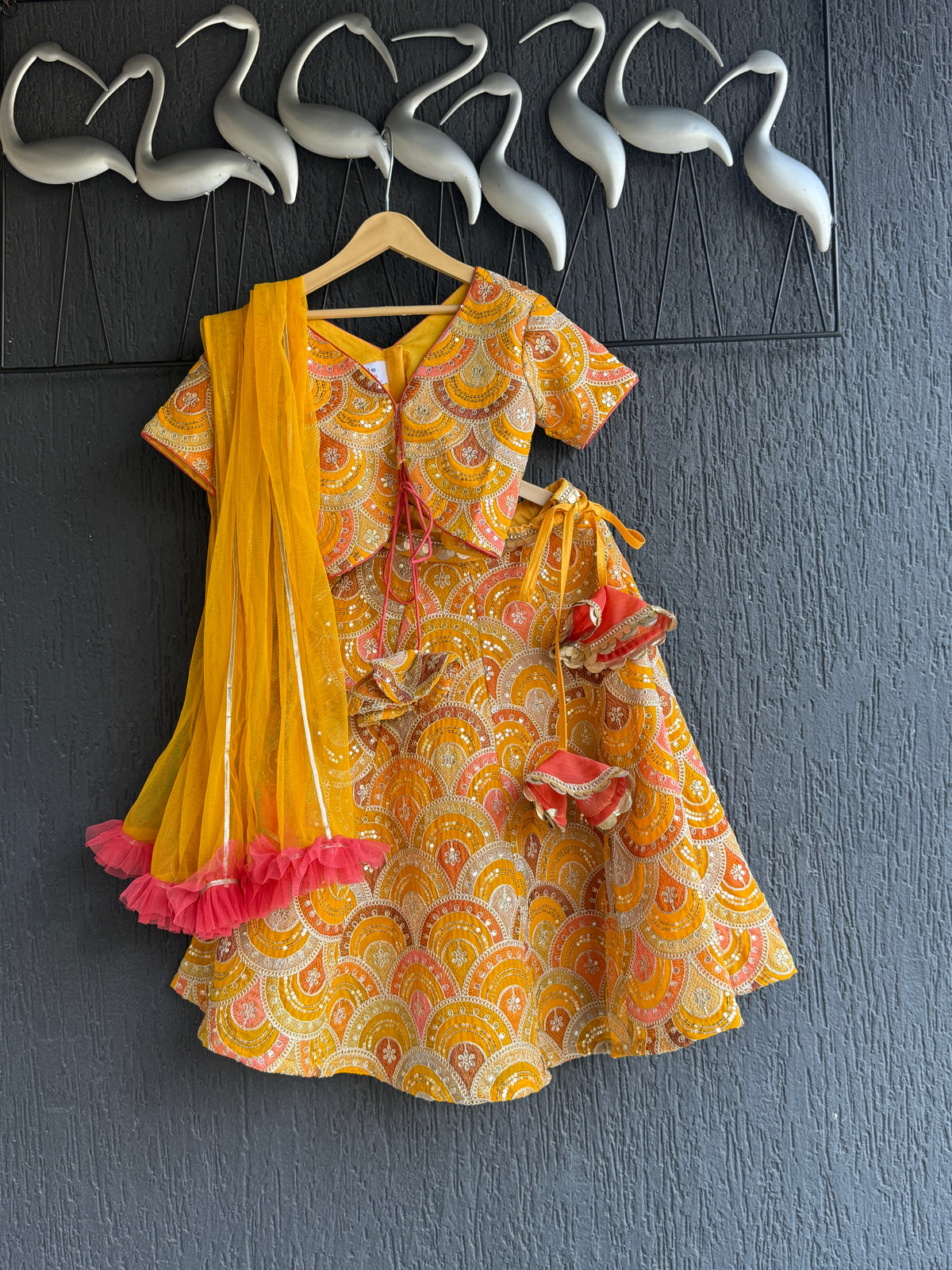 Mustard yellow  Embroidery lehenga  set