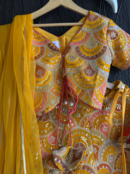 Mustard yellow  Embroidery lehenga  set