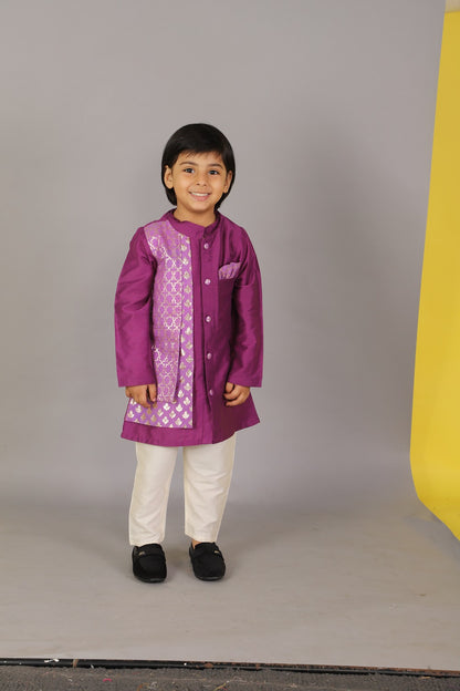 Purple Kurta with Attached jacket