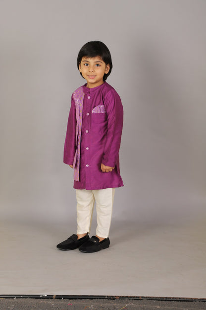 Purple Kurta with Attached jacket