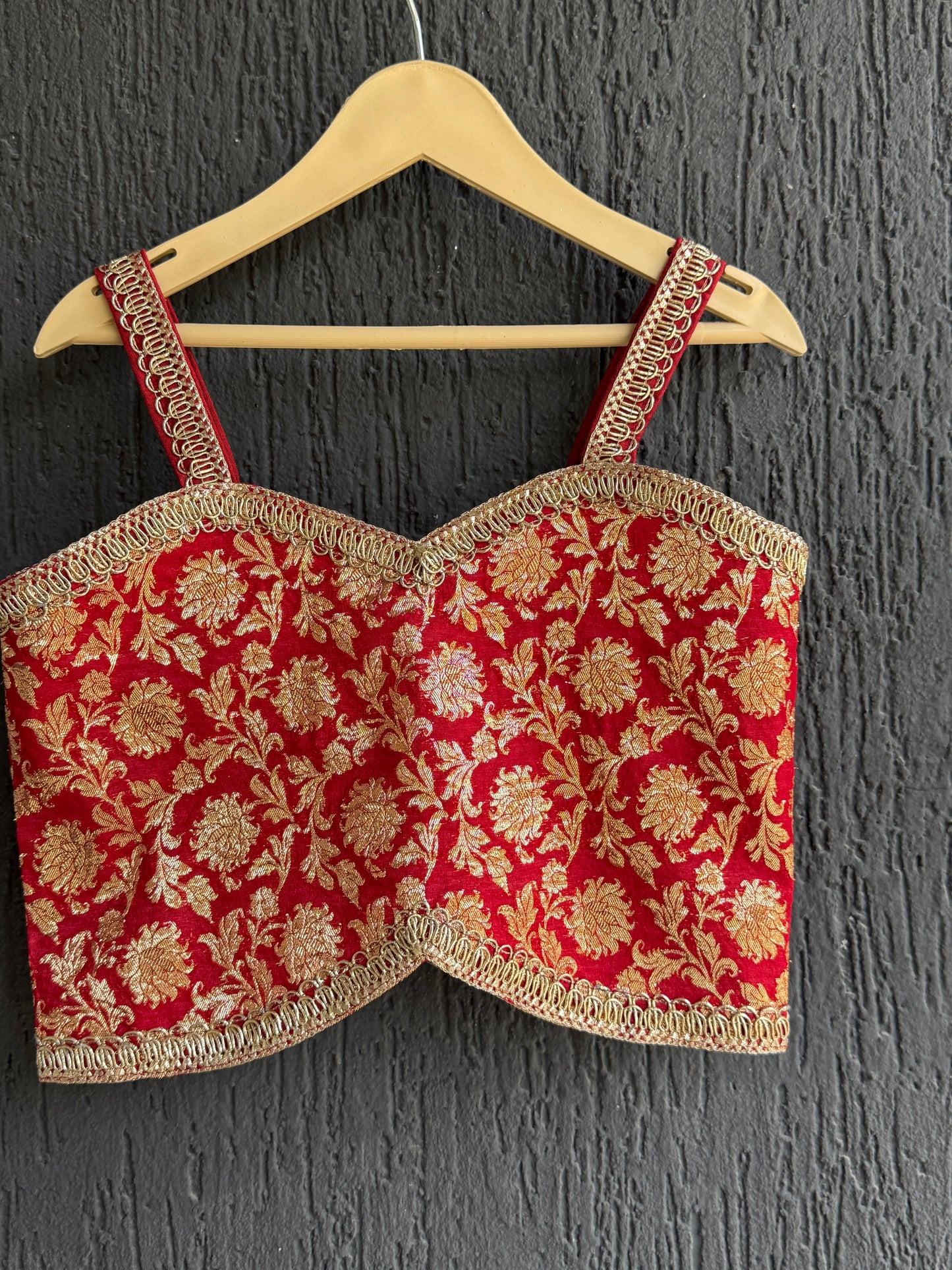 Red Chanderi Strap Lehenga Set