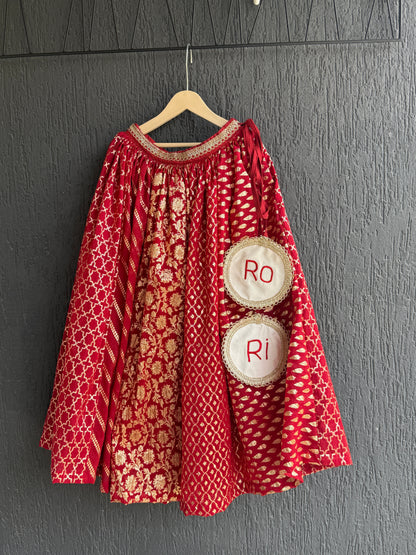 Red Chanderi Strap Lehenga Set
