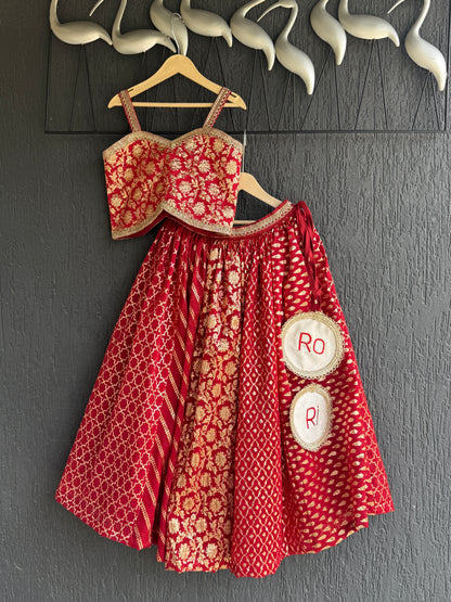 Red Chanderi Strap Lehenga Set