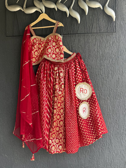 Red Chanderi Strap Lehenga Set