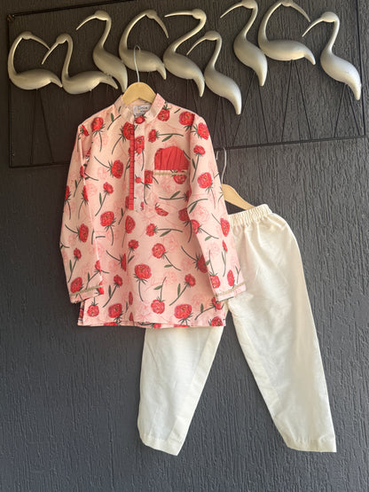 Baby Pink 3D Floral  Kurta Pyjama set