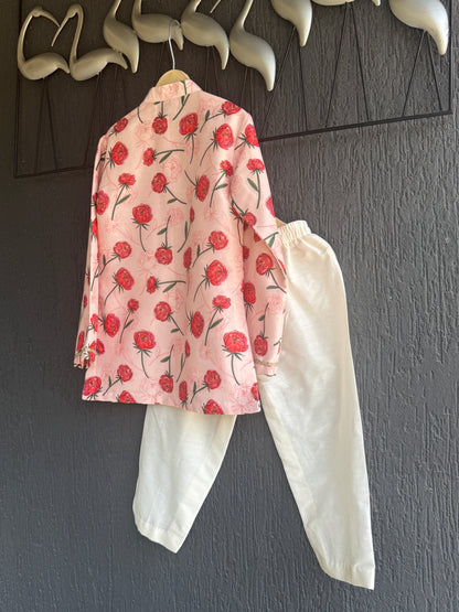 Baby Pink 3D Floral  Kurta Pyjama set