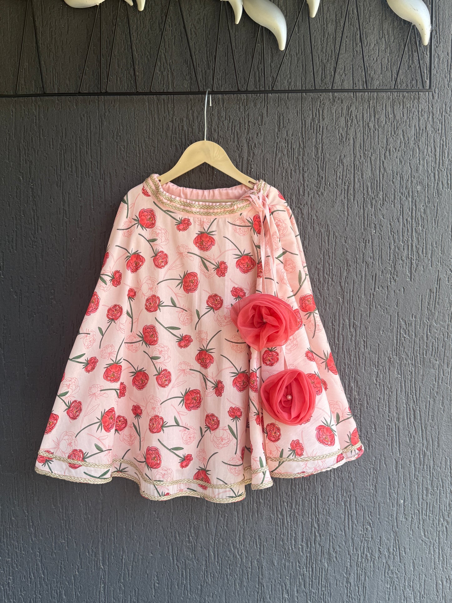 Baby Pink Rose Print 3D floral lehenga set