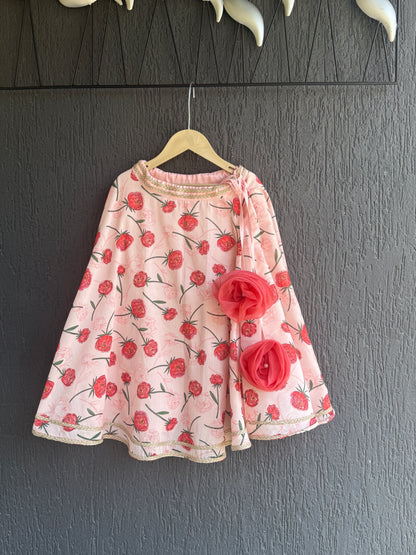 Baby Pink Rose Print 3D floral lehenga set