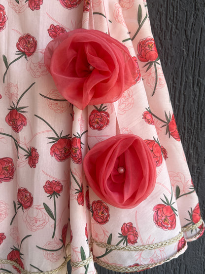 Baby Pink Rose Print 3D floral lehenga set