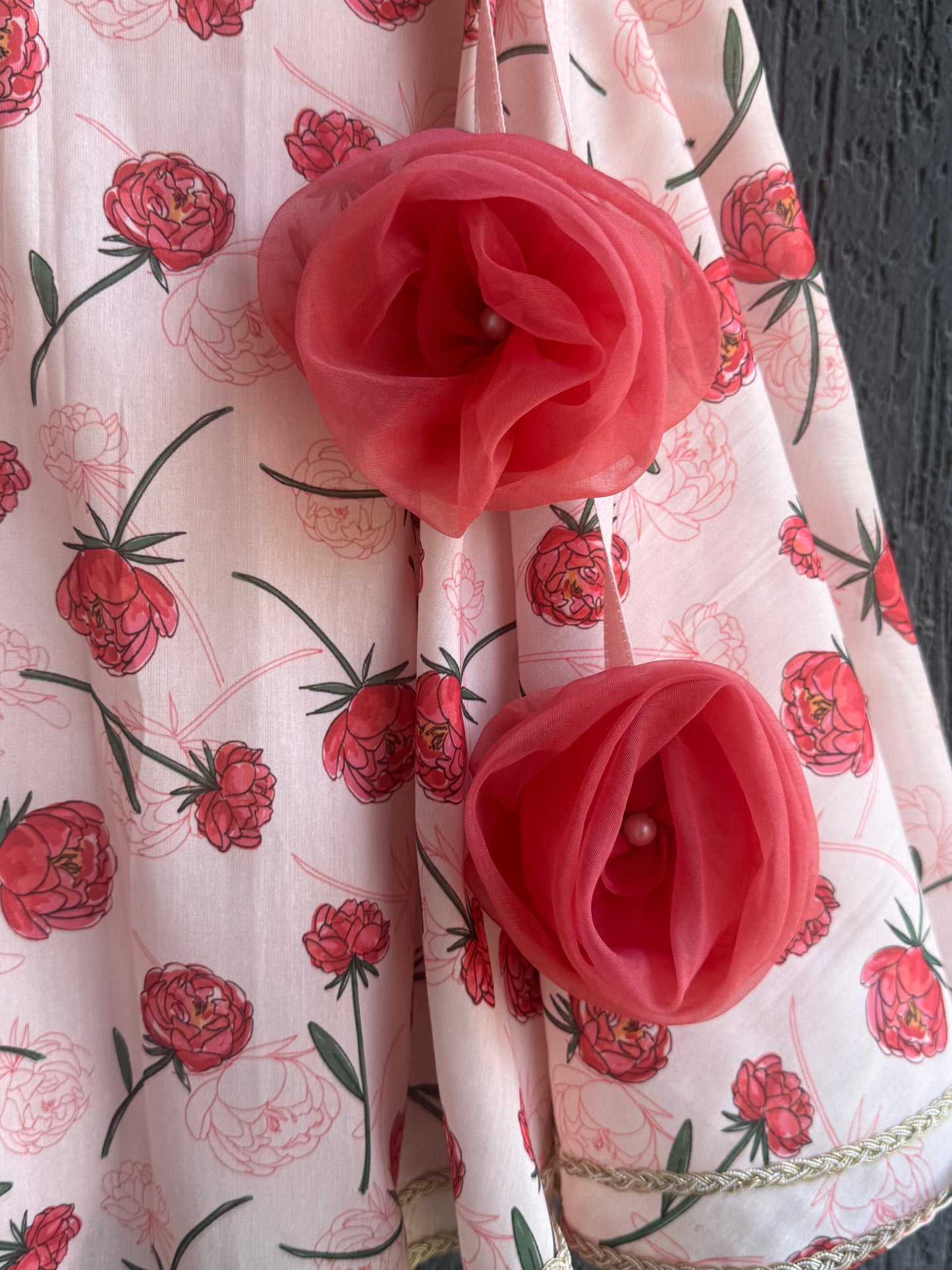 Baby Pink Rose Print 3D floral lehenga set