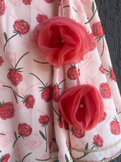 Baby Pink Rose Print 3D floral lehenga set