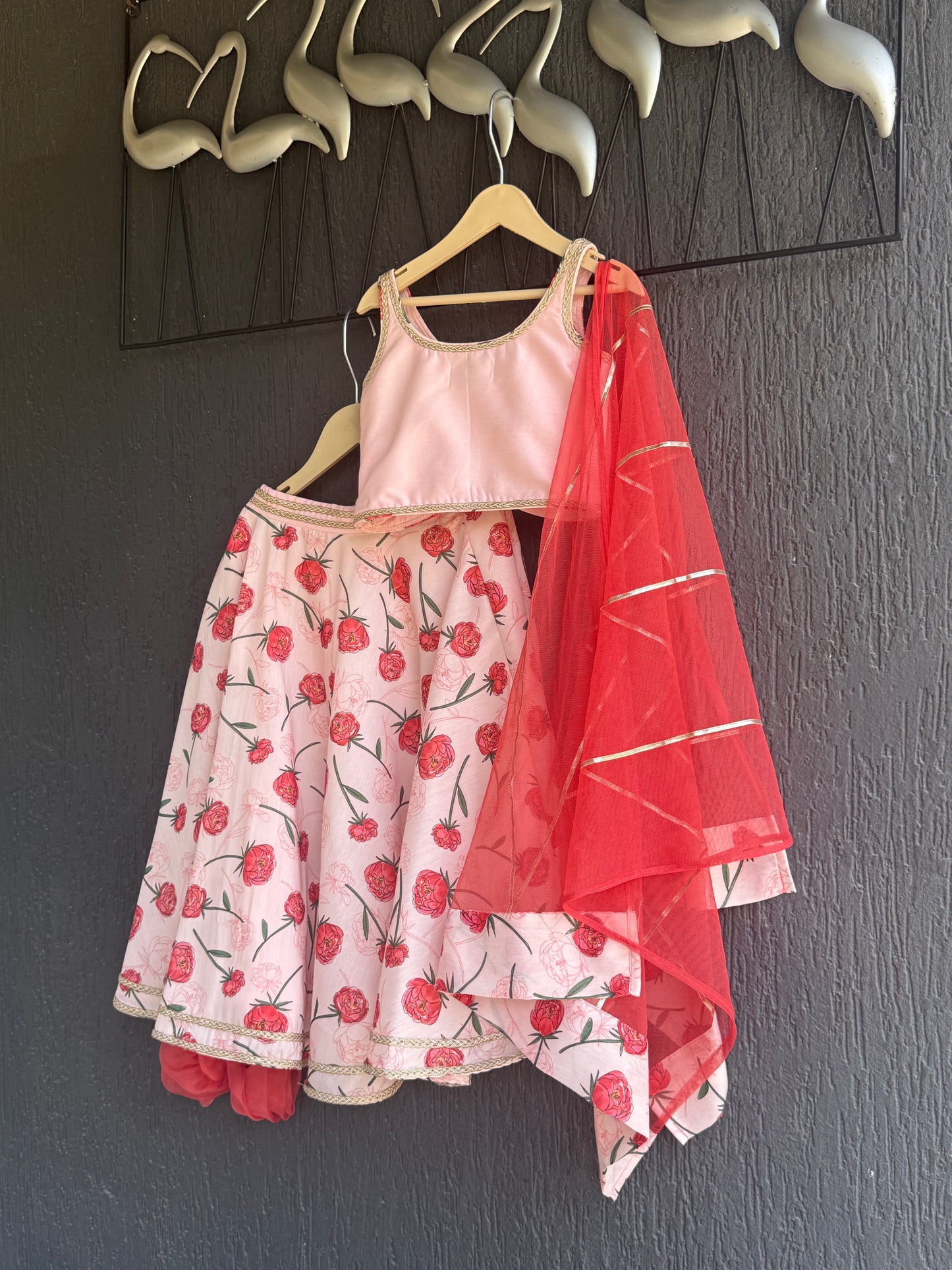 Baby Pink Rose Print 3D floral lehenga set