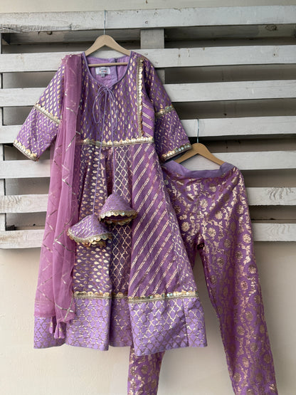 Lavender Chanderi Anarkali Set