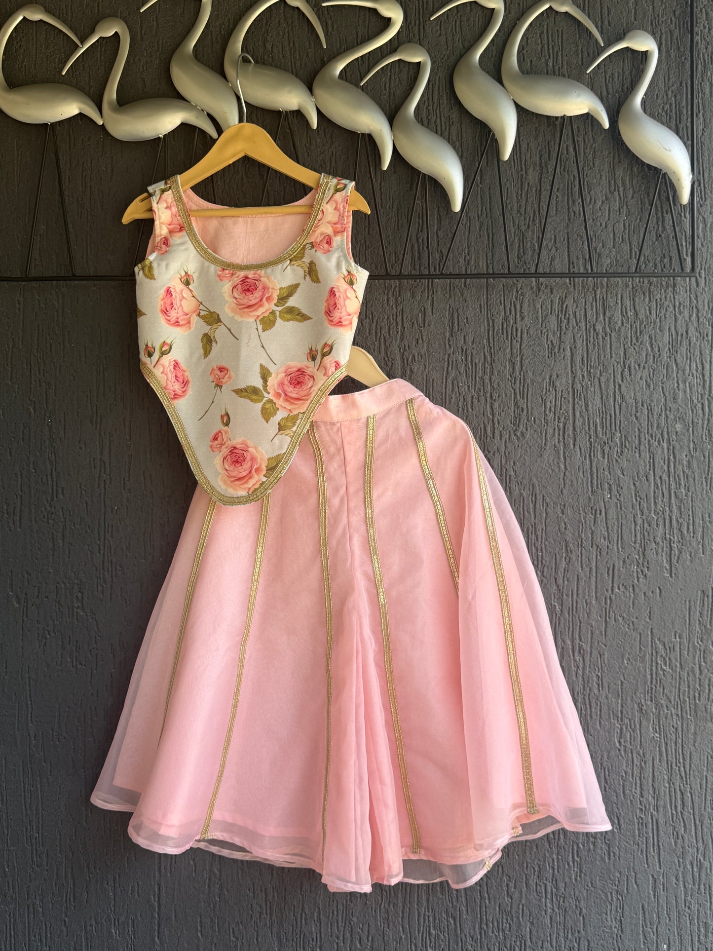 Blue & Pink Floral Crop Top Pallazo set