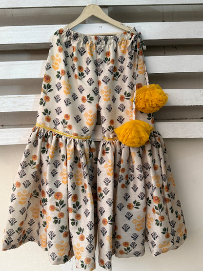 Marigold floral print sharara set