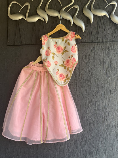 Blue & Pink Floral Crop Top Pallazo set