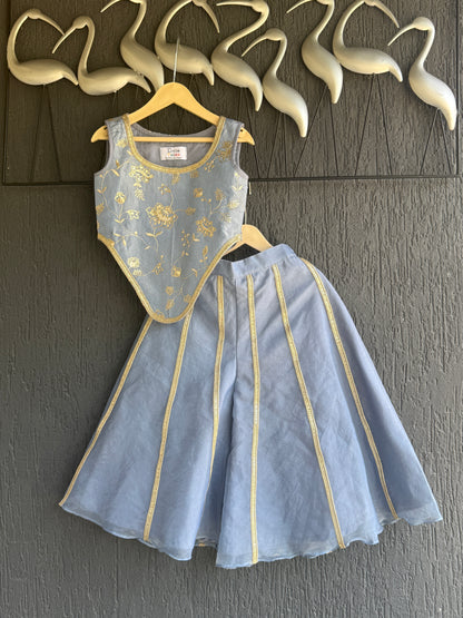 Powder Blue Embrodried Crop Top Pallazo Set