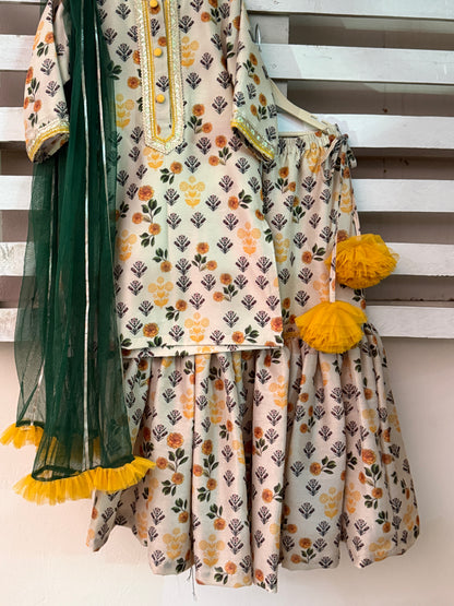 Marigold floral print sharara set