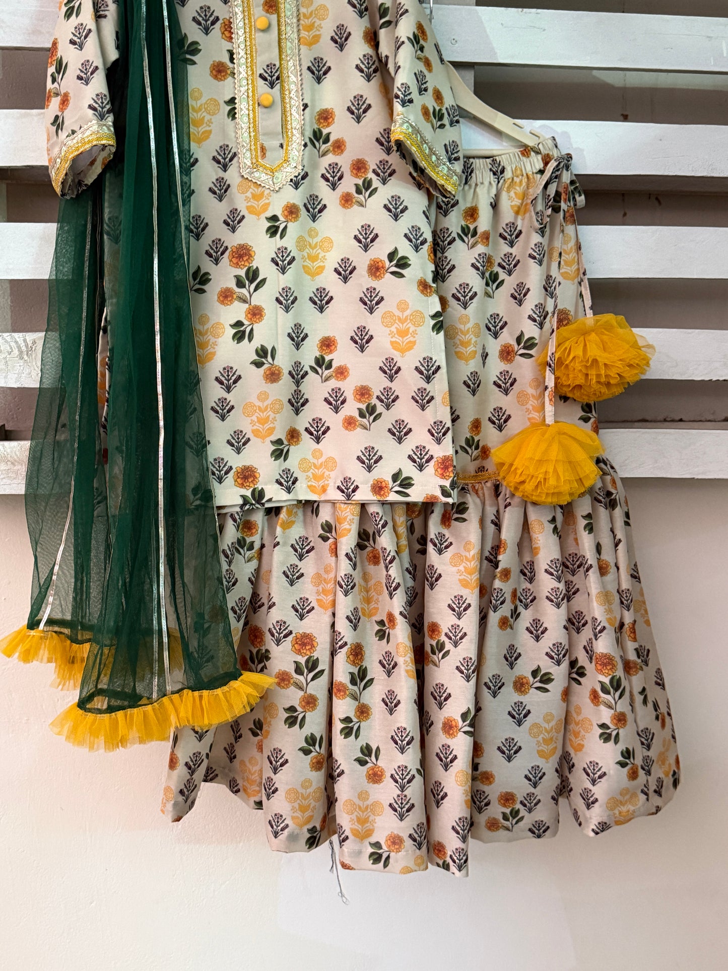 Marigold floral print sharara set