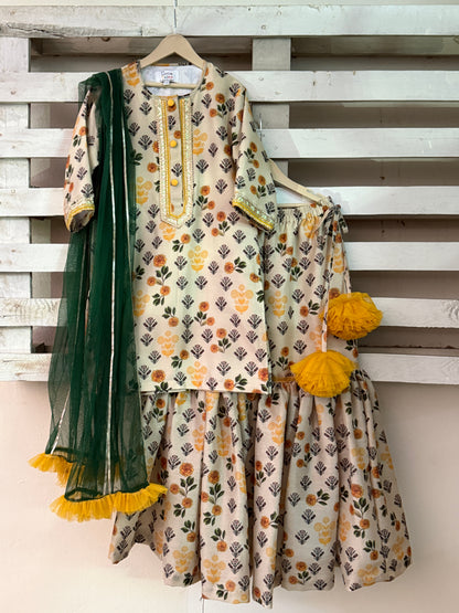 Marigold floral print sharara set