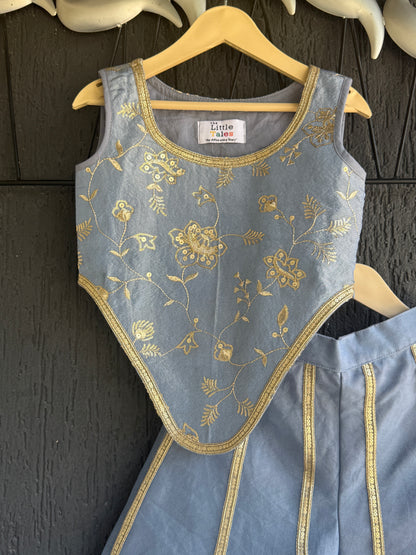 Powder Blue Embrodried Crop Top Pallazo Set