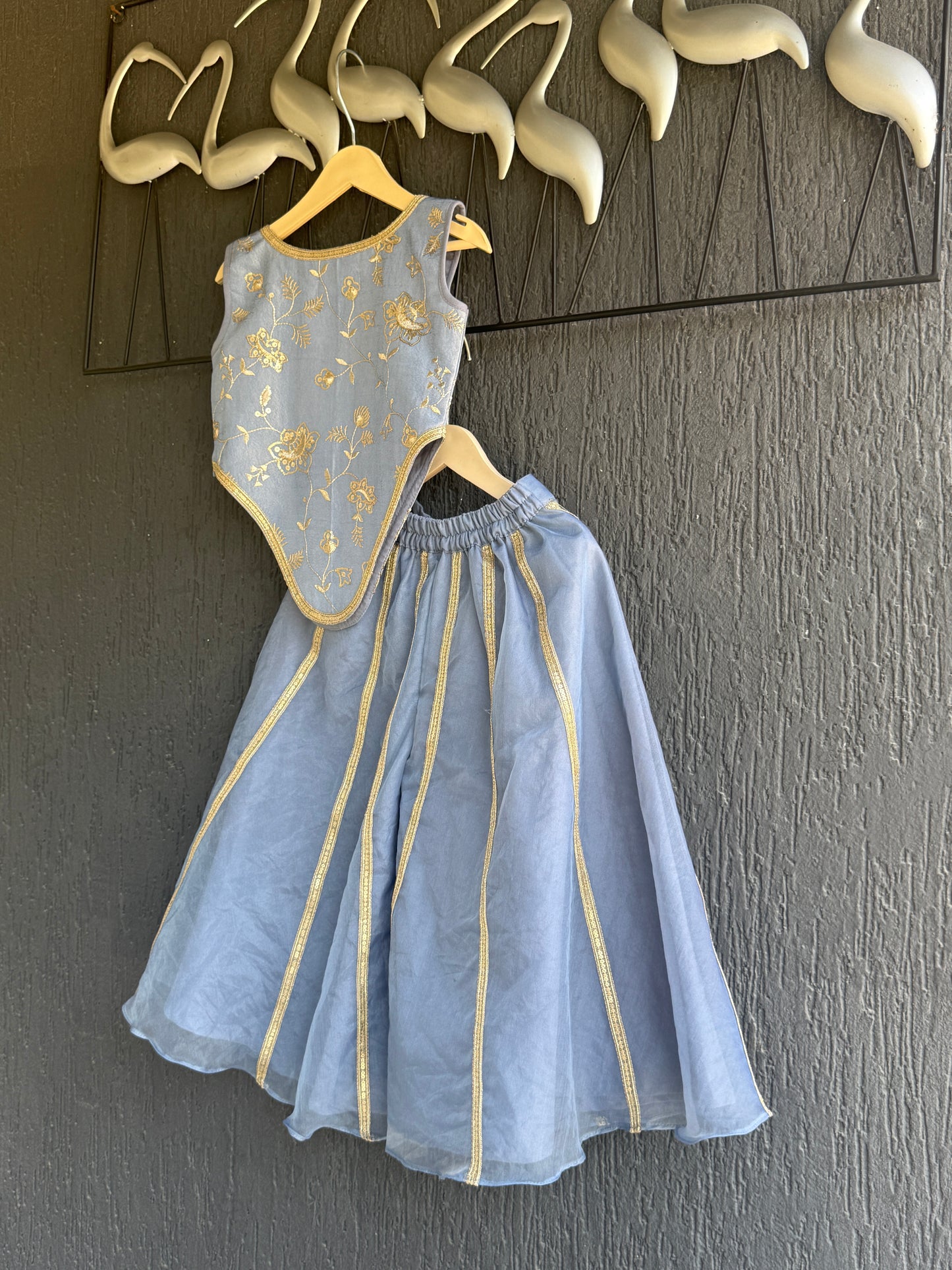 Powder Blue Embrodried Crop Top Pallazo Set
