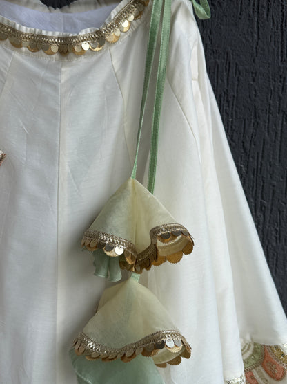 Off White Scallop Embroidery Blouse Lehnga Set