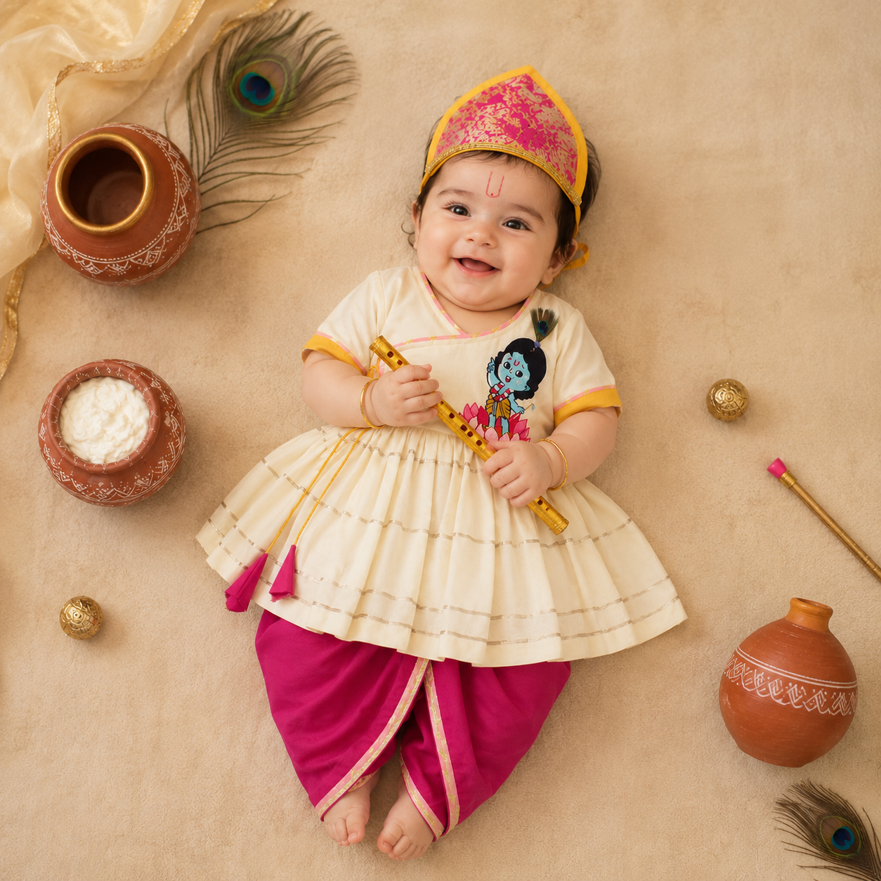 Krishna embroidered Kurta Dhoti