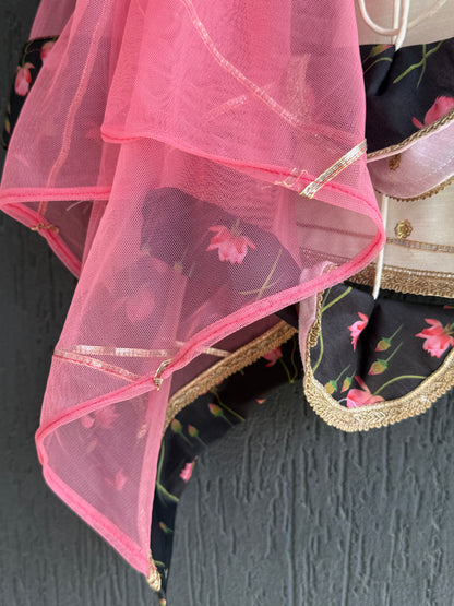 Double Shanded Lotus Printed A-Line Suit Set