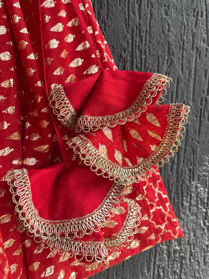 Deep Red Chanderi Lehenga with Draped dupatta