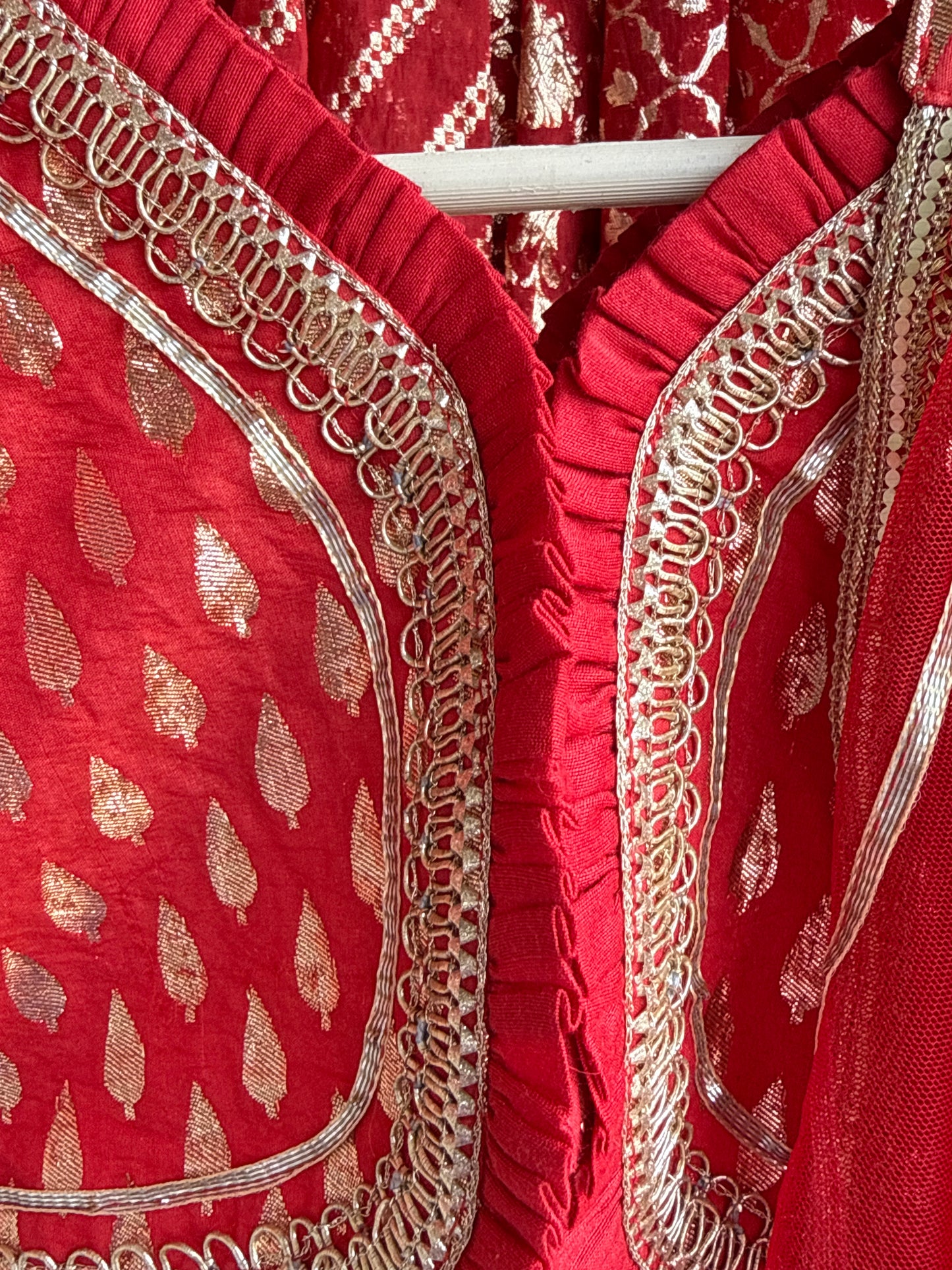 Deep Red Chanderi Lehenga with Draped dupatta