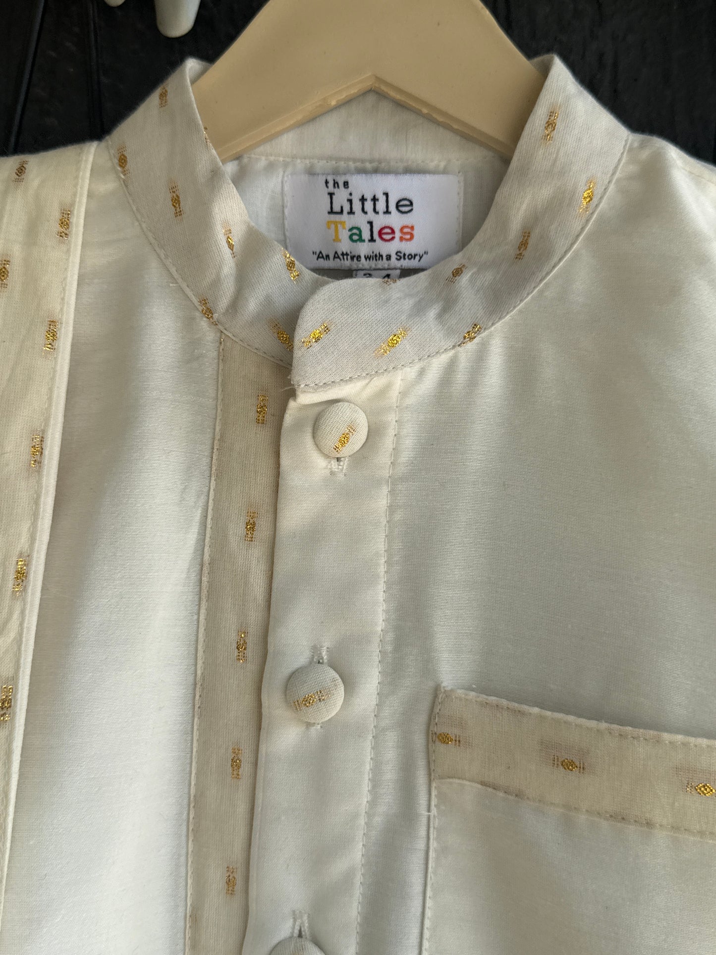 Off White Nehru Collar Shirt Lungi Set with Patka