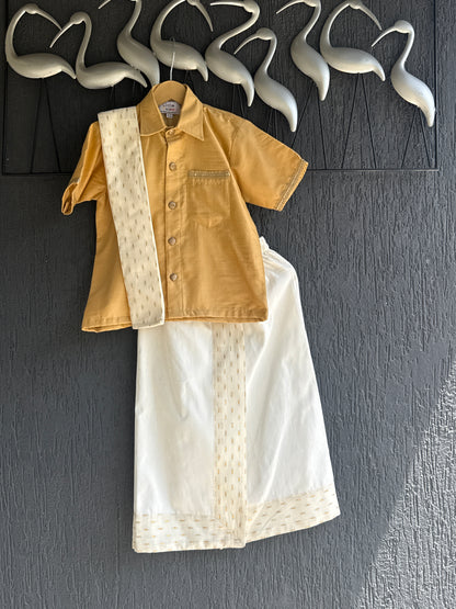 Beige Shirt Lungi Set with Patka