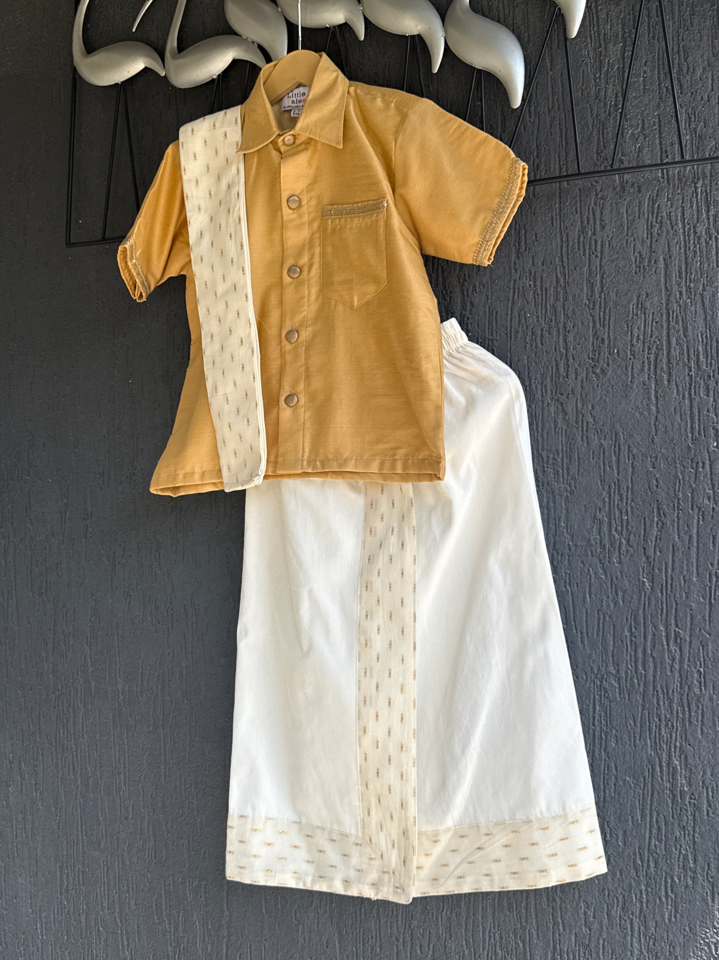 Beige Shirt Lungi Set with Patka
