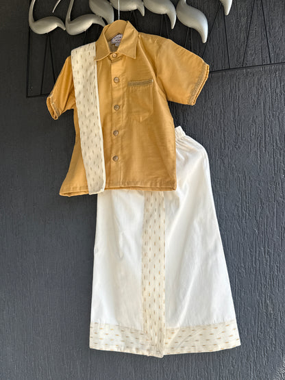 Beige Shirt Lungi Set with Patka