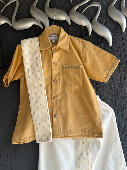 Beige Shirt Lungi Set with Patka