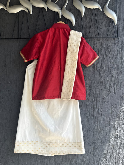 Deep Red Shirt lungi Set with Patka