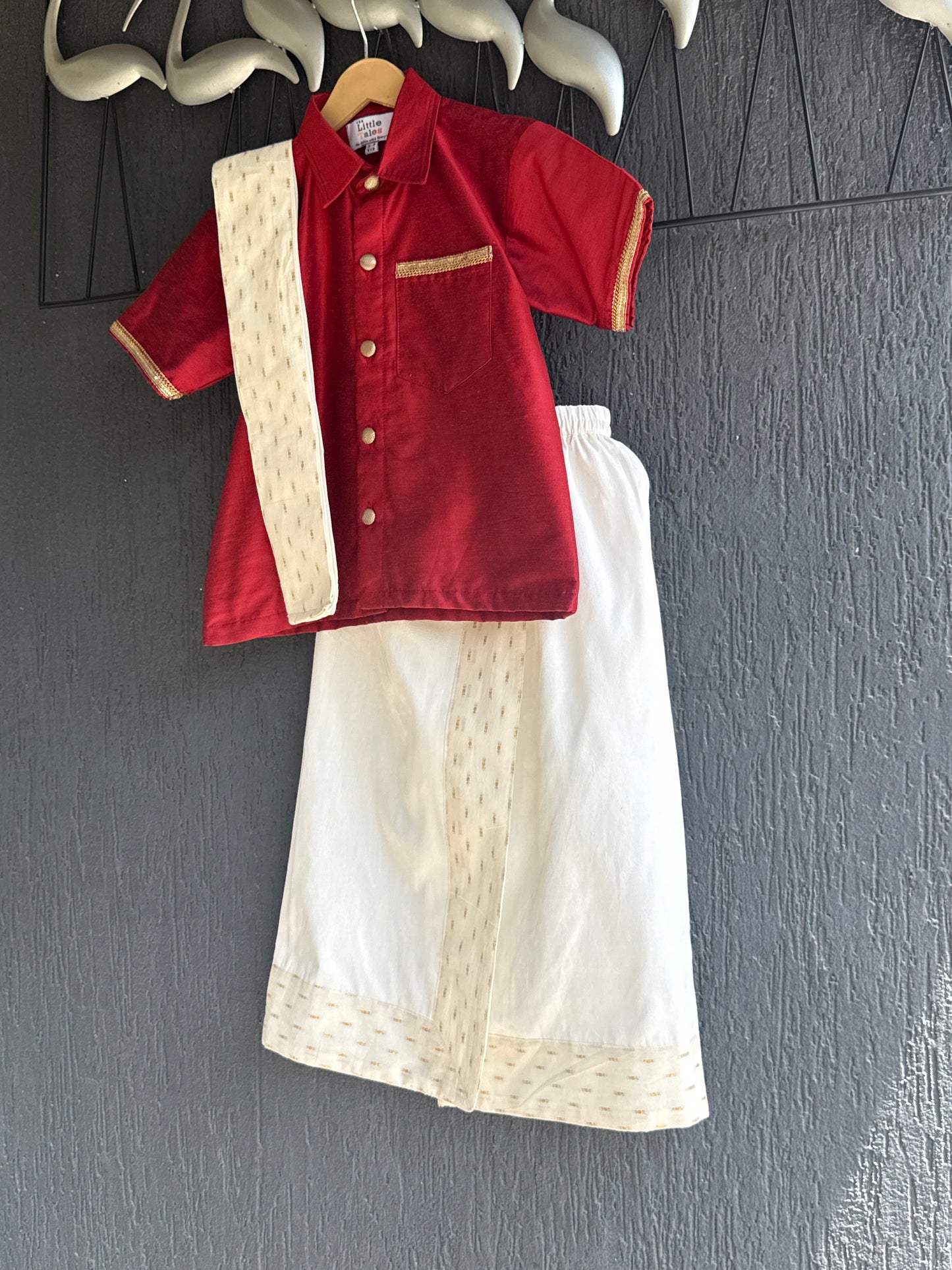 Deep Red Shirt lungi Set with Patka