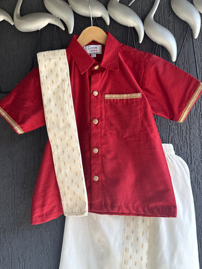 Deep Red Shirt lungi Set with Patka