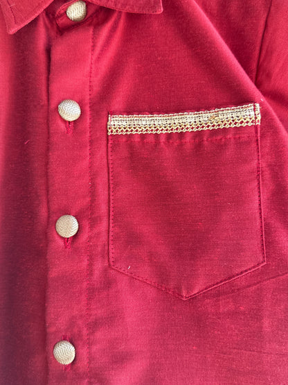 Deep Red Shirt lungi Set with Patka