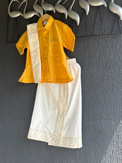 Mustard Shirt Lungi Set with Patka