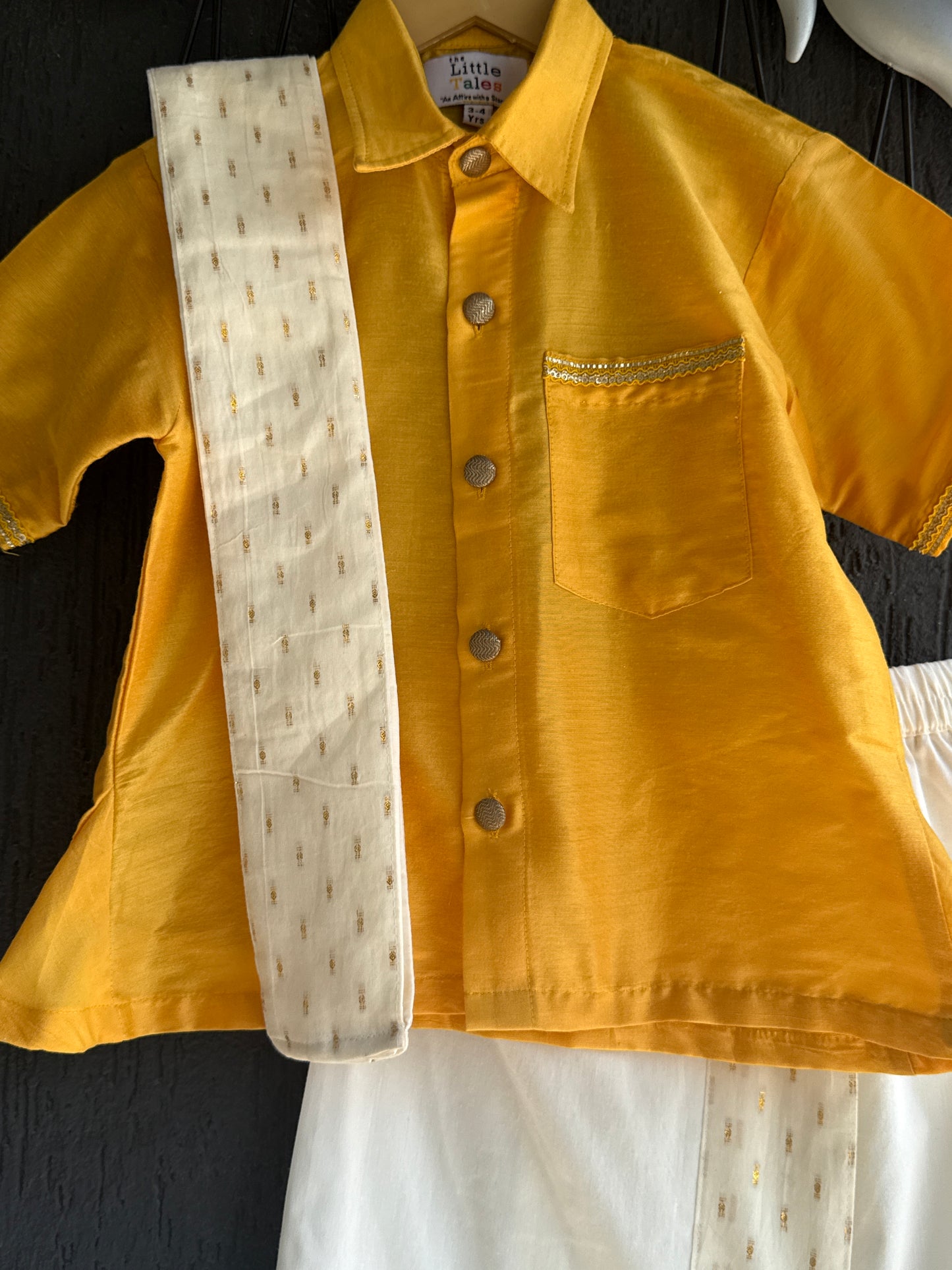 Mustard Shirt Lungi Set with Patka