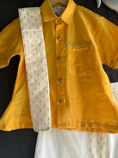 Mustard Shirt Lungi Set with Patka