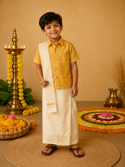Mustard Shirt Lungi Set with Patka