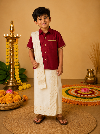 Deep Red Shirt lungi Set with Patka