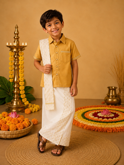 Beige Shirt Lungi Set with Patka