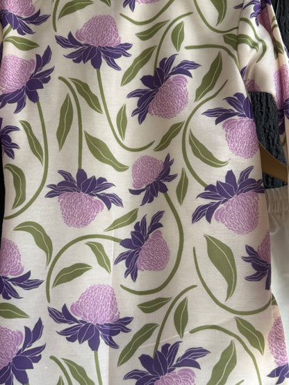 Off white purple floral cow kurta set