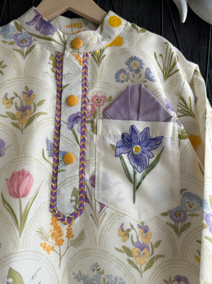 Off white floral hand paint print kurta set